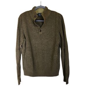 GH Bass & Co Sweater Mens M Green Cotton Sherpa Mock Neck Long Sleeve Pullover